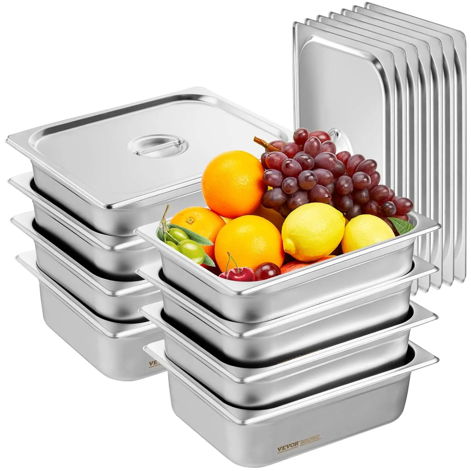 

8 Pack Hotel Pans with Lids, 1/2 Size Anti-Jam Steam Pan, 0.8mm Thick Stainless Steel Steam Table Pan, Catering Storage Food Pan