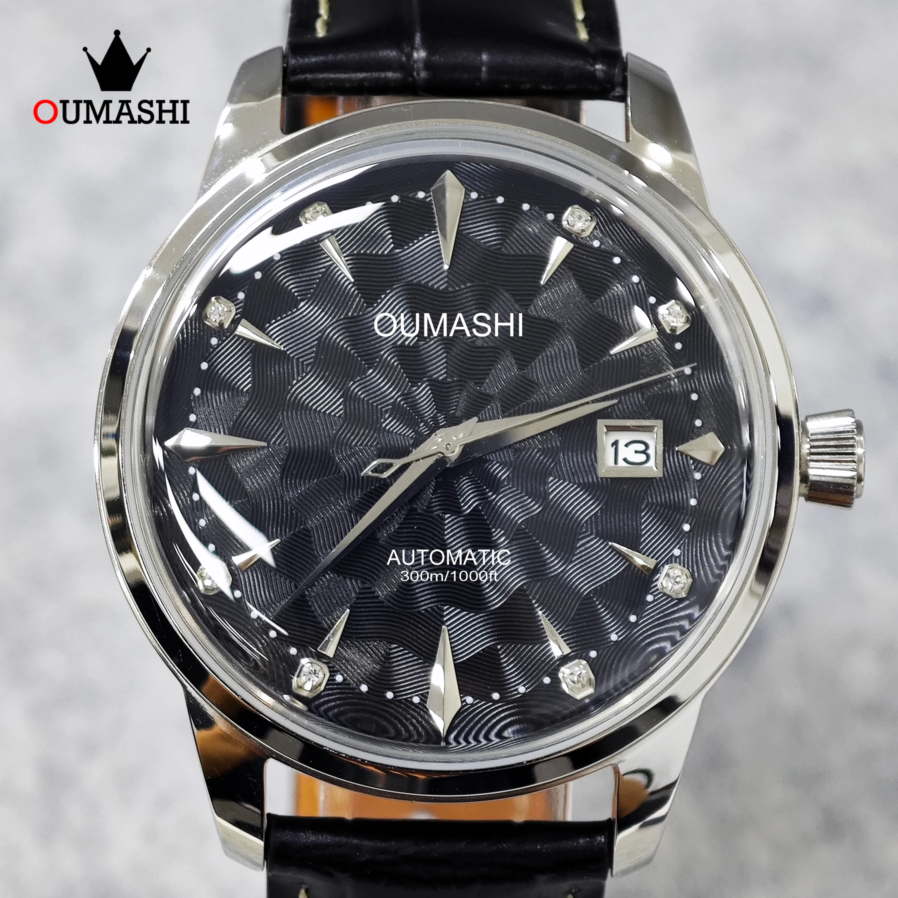 OUMASHI NH35 40mm Cocktail Series Automatic Mechanical Men's Watch 10ATM Mineral Glass Water Resistance Genuine Leather Band