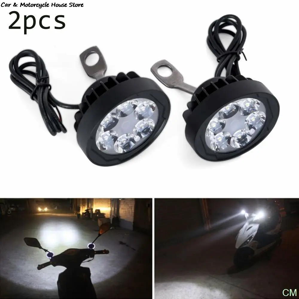 2pcs Motorcycle Headlight Fog Driving Lights Front Head Lamp 6 LED 12V-85V Motorbikes Rear View Mirror Spotlights High Quality