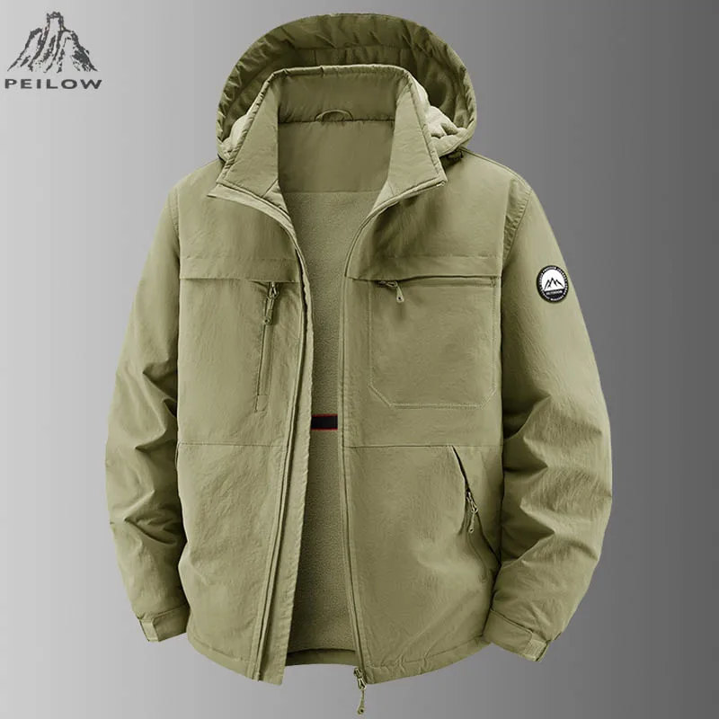 Winter Jackets Men Outdoor Hiking Camping Waterproof Jackets Streetwear Windbreaker Plus Velvet Cargo Coats Parkas Men Clothing