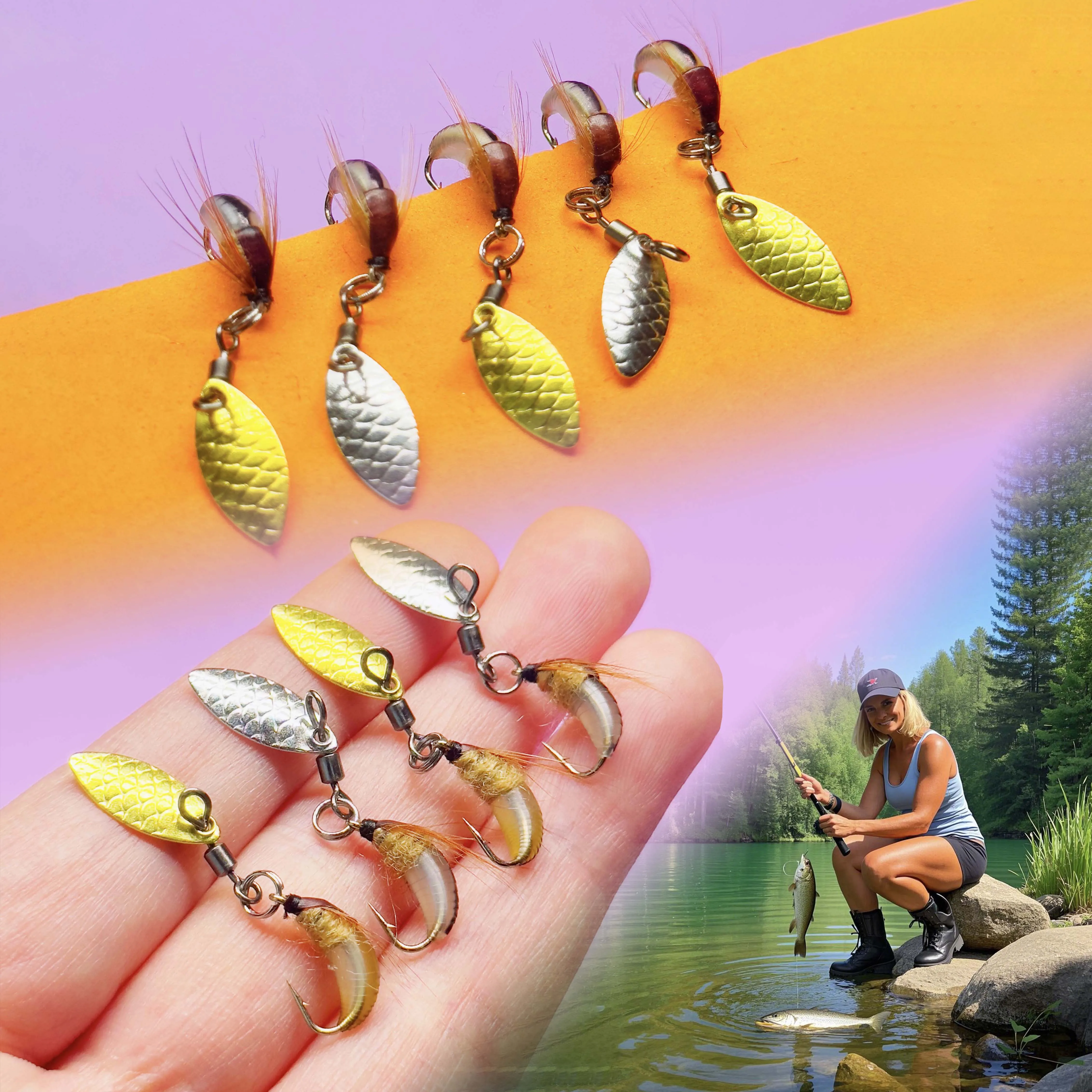 Moscas Scud con lentejuela y spinner para trucha y bass - imagen 5