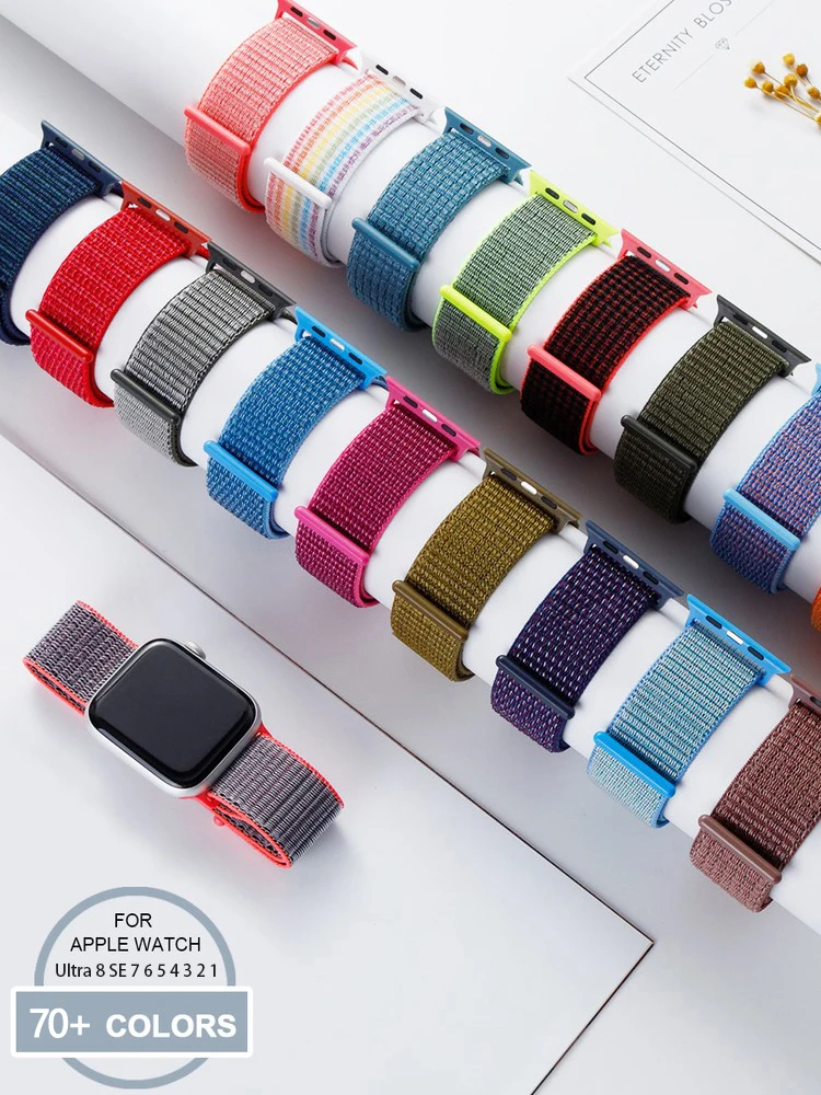 Nylon Loop Strap for apple watch band 44mm 40mm 45mm 41mm 46 42mm 49mm 44 45 mm bracelet iWatch series Ultra 2 10 9 SE 7 6 5 4