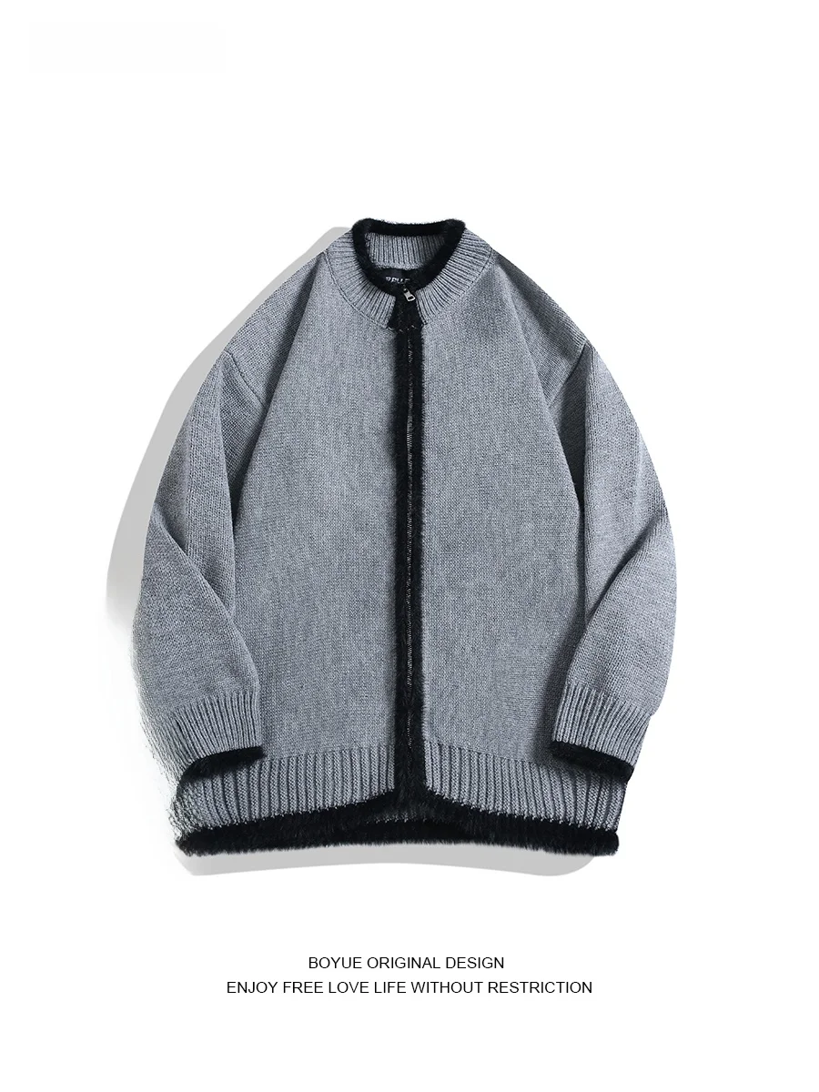 

Зимний высококачественный вязаный свитер на молнии BOYUE, унисекс, в стиле ретро, универсальный, длинный, однотонный