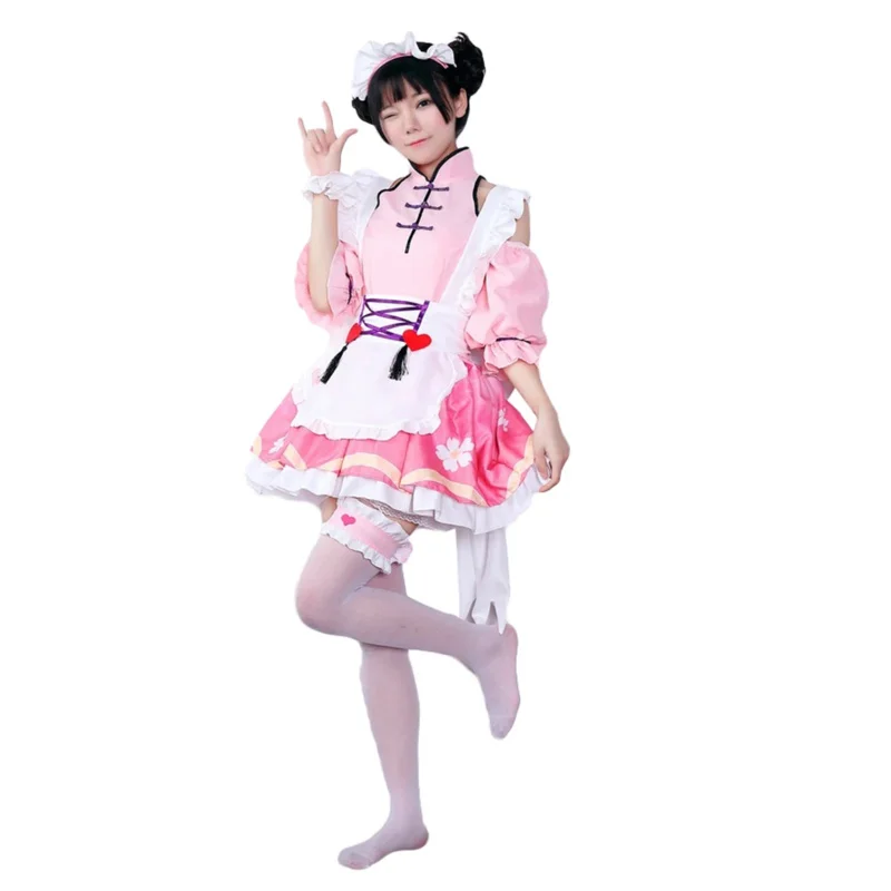 Brdwn 아레나 오브 밸러 게임 걸스 샤오 차오 키노모토 코스프레 의상, 사쿠라 로리타 앞치마, 메이드 원피스