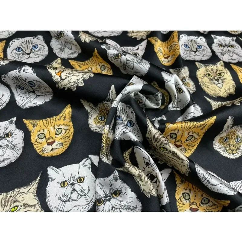 Orange Cat Persian Cat French Old  Chinese  League Cute Silk Fabric Stretch Satin Clothing Fabric