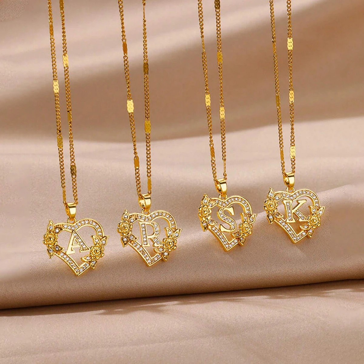 Heart Initial Letter Necklaces For Women Gold Color Stainless Steel Chain A-Z Alphabet Pendant Necklace Birthday Jewelry Gift