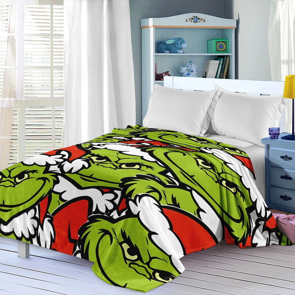 G-Grinch Christmas Hats Green Super Soft Flannel Blanket Fuzzy Warm Throw Blanket for Bed Couch Cozy Plush Bed Cover All Season