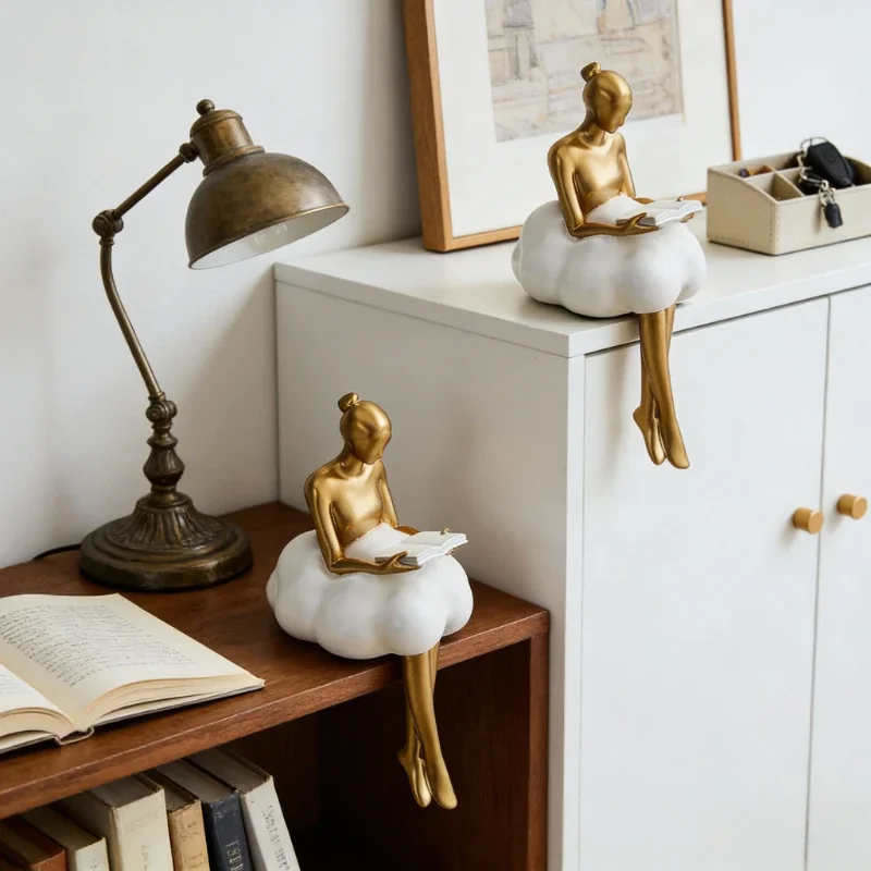 1pc Creative cloud girl holding ball ornaments living room character decorations TV cabinets home foyer crafts