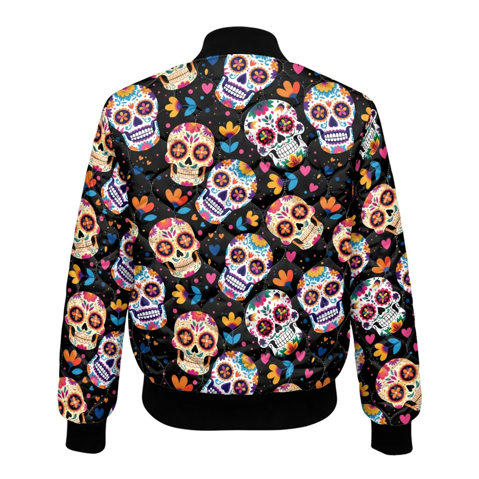 PENSTROLL Sugar Skull Womens Lightweight Zip up Padded Outerwear for Everyday Fashion Winter Coats for Daily Wear
