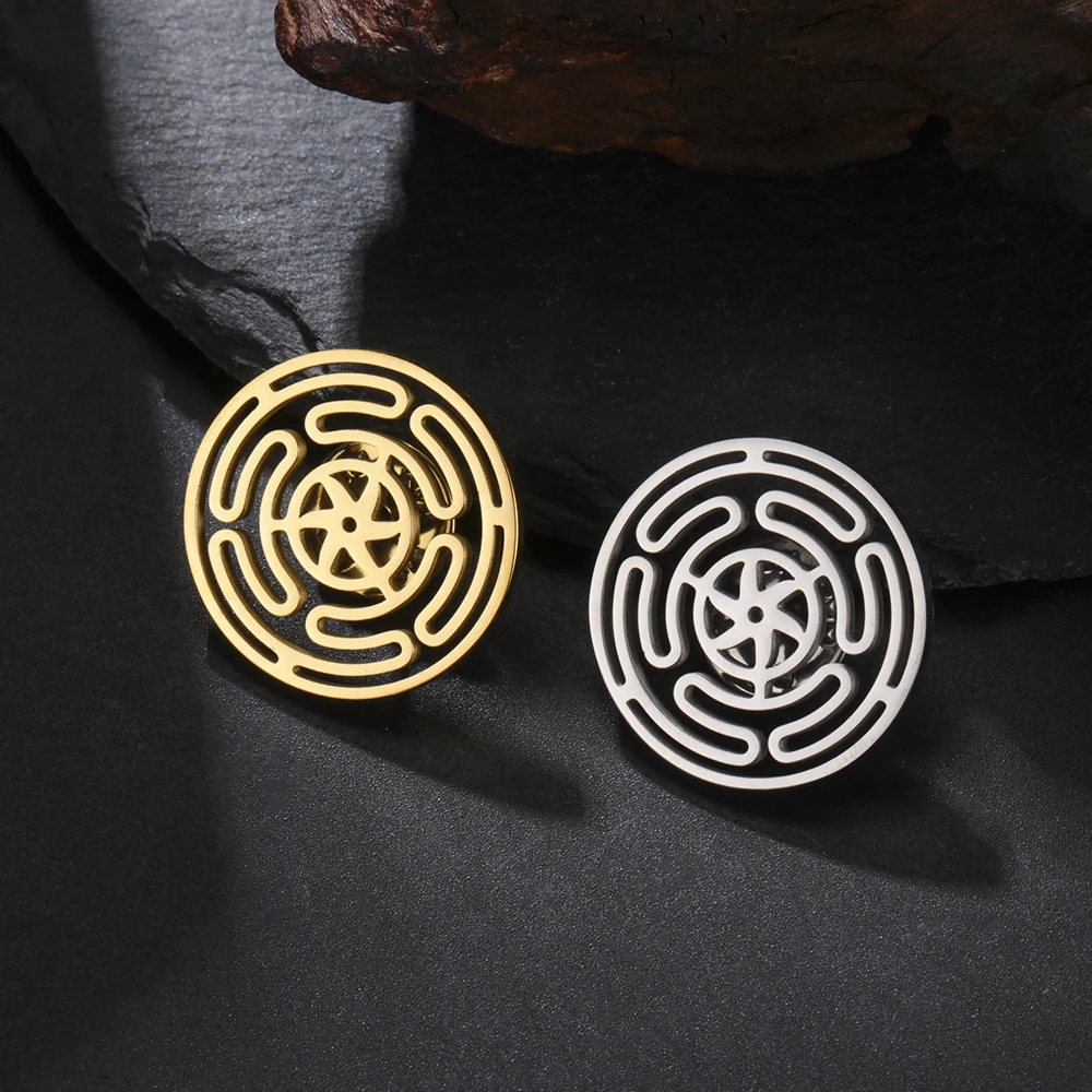 Hollow ring windmill curved smoke pattern brooch stainless steel ancient Greek moon goddess symbol badge shirt suit accessories