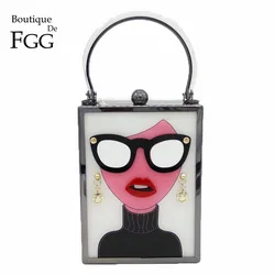 Boutique de FGG Women Fashion Metal Clutches Chain Shoulder Handbags Characters Crossbody Bag Evening Party Clutch Handbags,Mini