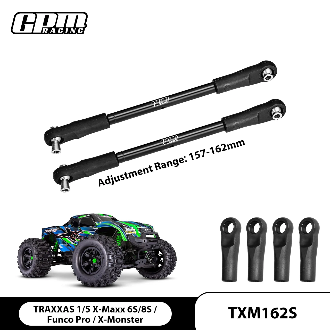 

GPM 4140 CARBON STEEL ADJUSTABLE FRONT STEERING TOE LINKS 157-162MM TRAXXAS 1/5 X-Maxx 8S 77086-4