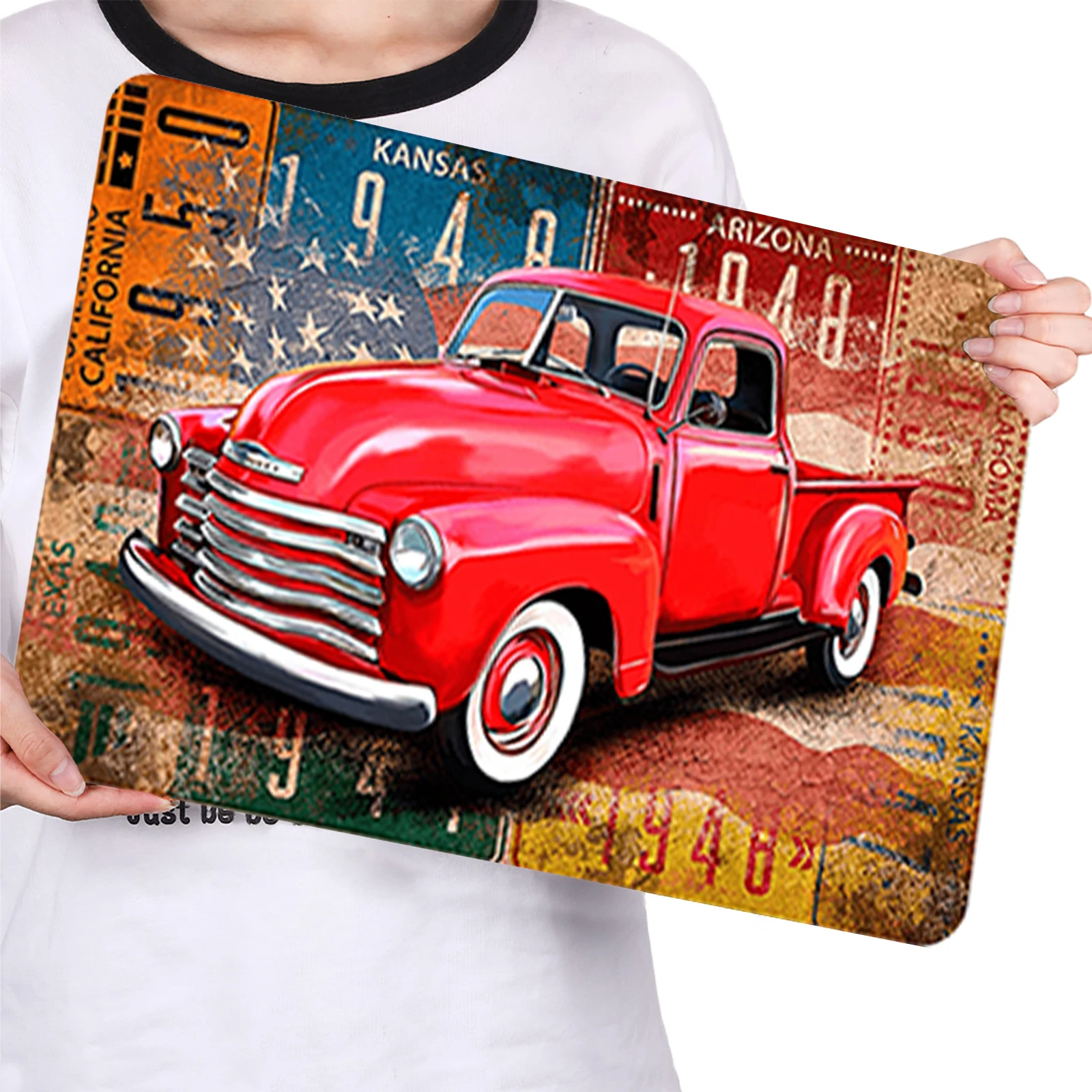 Red Pickup Truck Vintage Metal Metal Tin Wall Art for Living Room Home Metal Tin Signs Wall Art Decor 11.81x15.75in