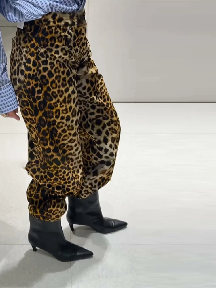 Vintage Leopard Pants Women High Waist Animal Print Baggy Pants Woman Streetwear Autumn Wide Pants Retro Women's Trousers