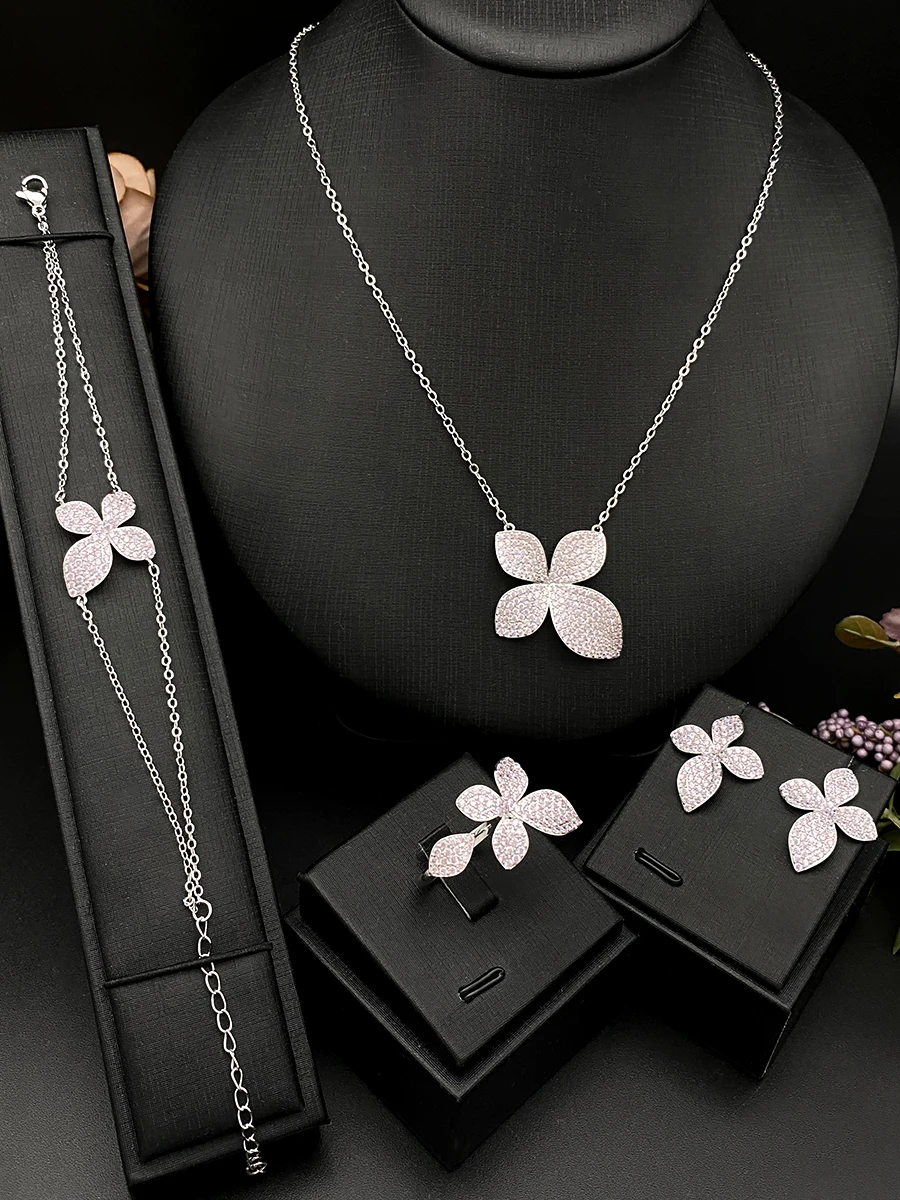 Falair Copper Electroplated Four-Leaf Clover Jewelry, Cubic Zirconia Shine - Gift Box Ready for Daughter/Mom, Xmas, Thanksgiving