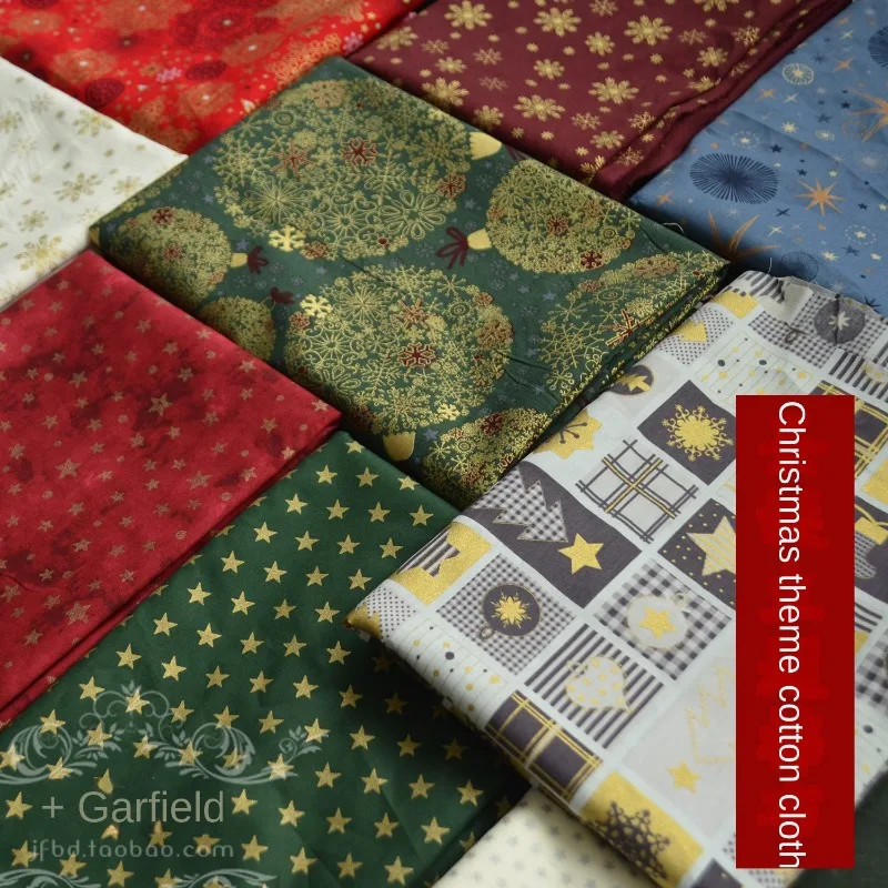 

Snowflake Gold Stamping Printed Fabric Handmade Cloth Art Packaging Accessories Pure Cotton Material Wholesale Apparel Sewing