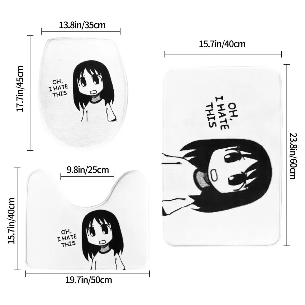 مؤرخة - تحقق من الملف الشخصي Azumanga Daioh Osaka Ayumu Kasuga 3 قطع سجادة حمام مجموعة الحمام غطاء غطاء المرحاض سجادة المنزل سجادة أرضية