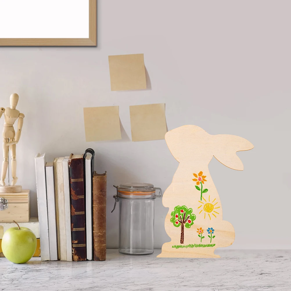 

6pcs Rabbit Chips Blank Easter Bunny Cutouts Wooden Slices Wooden Bunny for Crafts Blank Wood Chips Home Decor