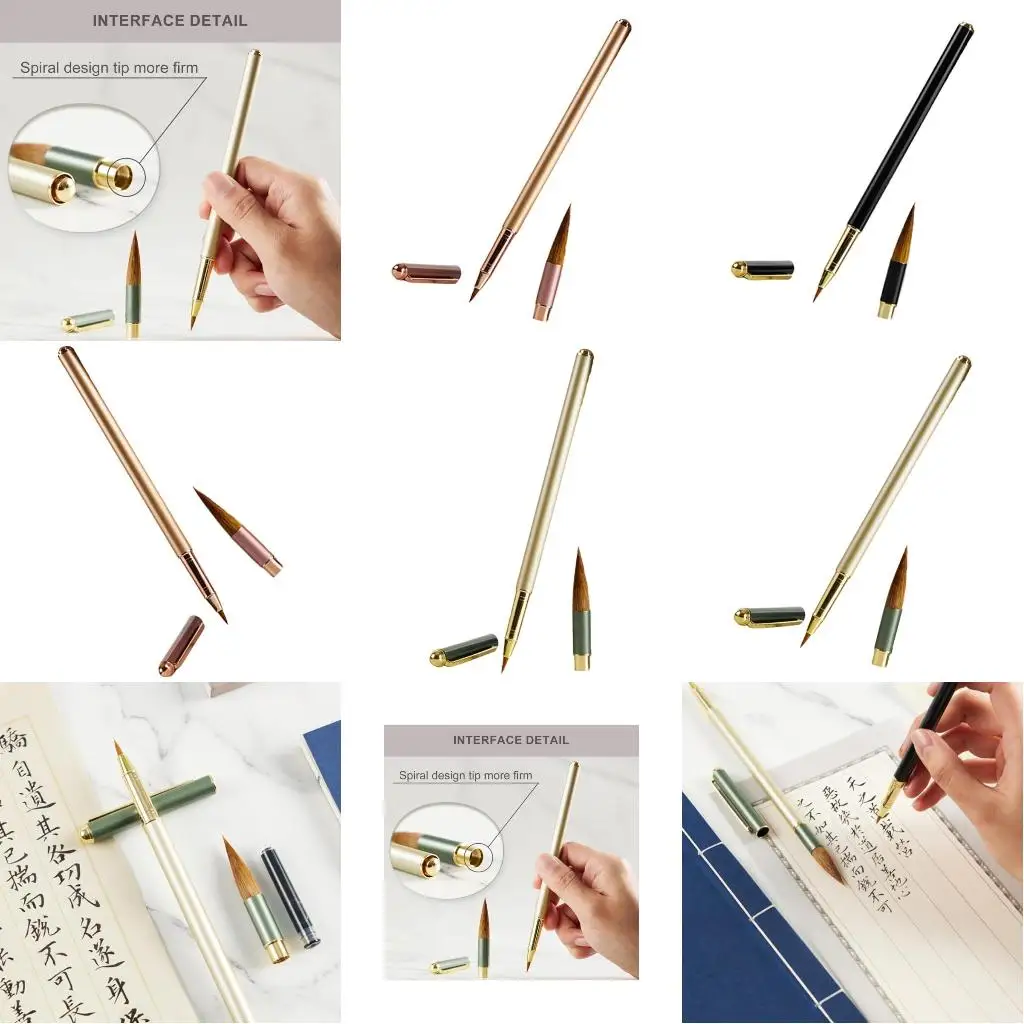 قلم فرشاة الخط الصيني المعدني مع محول الأحبار و 4 خراطيش خراطيش لفيلم فني تدريب البرمجيات العادية