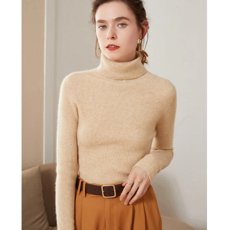 Women 100% Cashmere Pullover 2022 New Arrival Turtleneck Elasticity Sweater Female Warm Soft Basic Jumper Solid Slim Femme