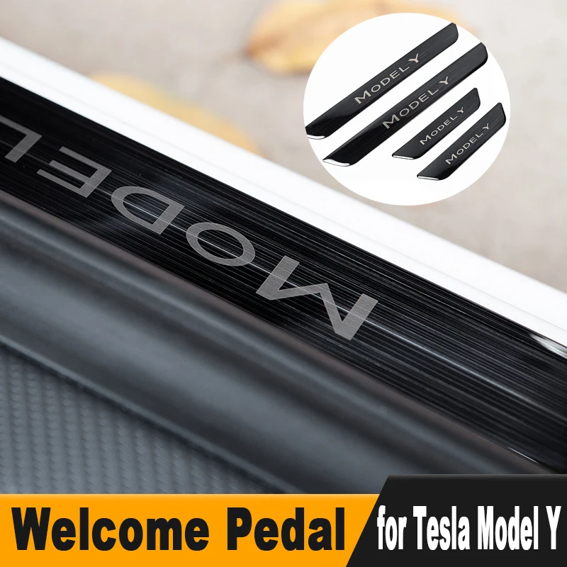 

Welcome Pedal for Tesla Model Y Protective Strip for Front Rear Door Frame Threshold Protector Sticker Stainless Steel 2017-2023