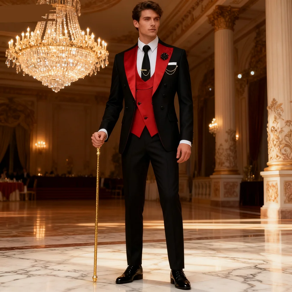 

3 Pieces Slim Fit Men's Suits Formal Business Groom Tuxedo for Wedding Party Prom - Jacket Vest Pants Set