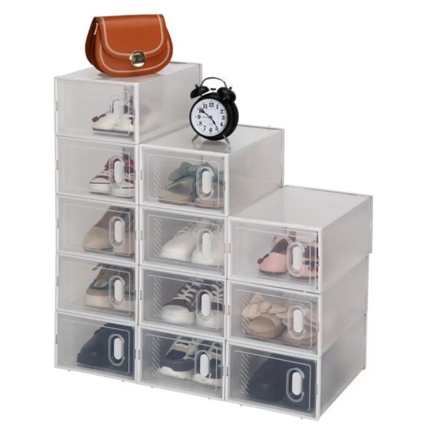 

Shoe Storage Boxes 12 Pack Clear Plastic Stackable White