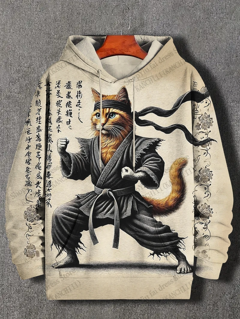 만화 고양이와 공룡 3d 인쇄 그래픽 후드 남성 여성 패션 대형 후드 티 셔츠 코트 여성 스웨트 동물 의류