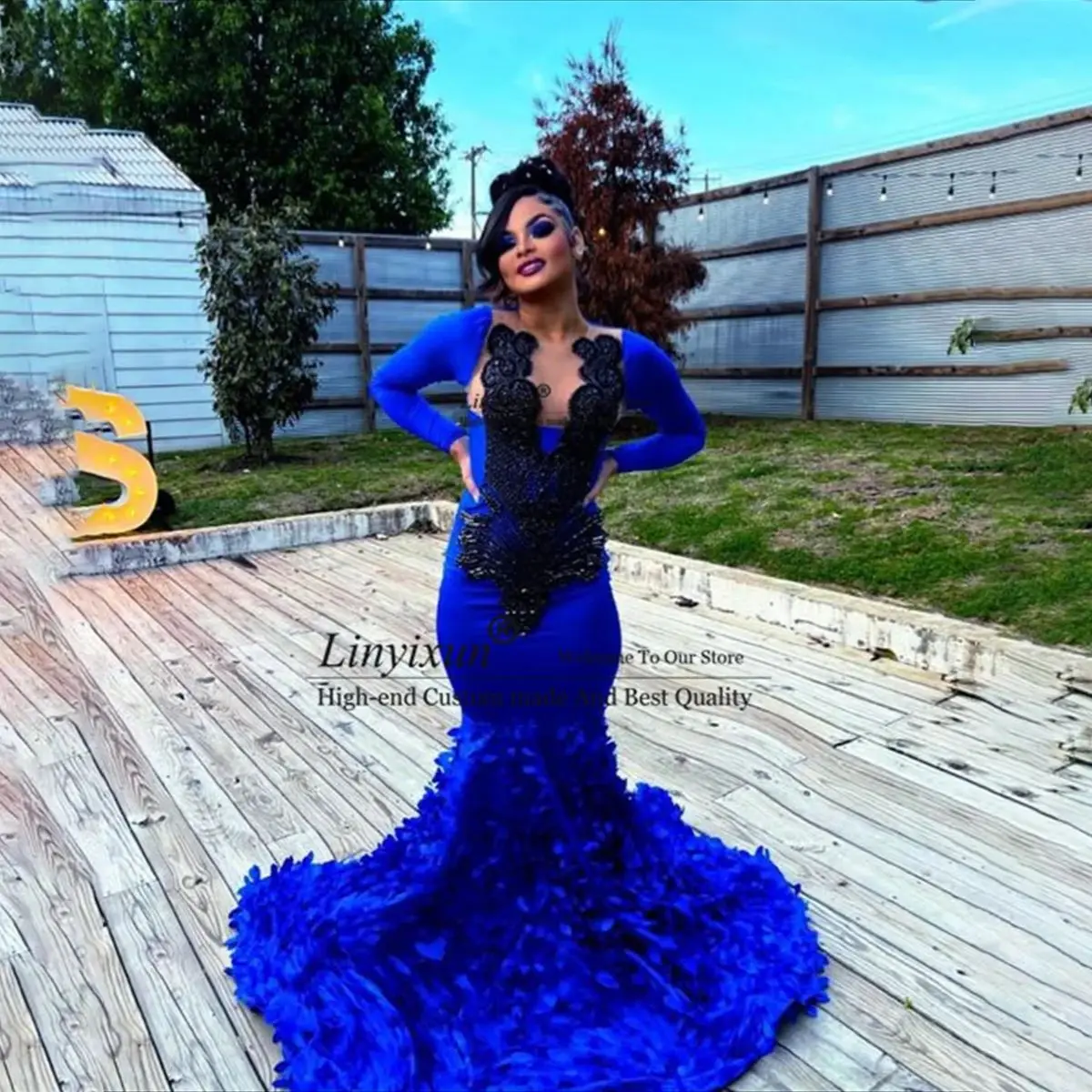 Elegance Royal Blue Crystals Mermaid Prom Dress For Black Girls 2024 Elegant Dress For Wedding Party Evening Gowns