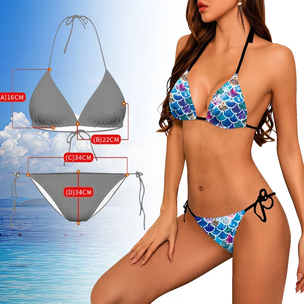 

Nadanabo Cosplay Mermaid Holiday Party Sexy Bikini Two-Piece Set Women Swimwear Blue Print Swimsuit Beach Party Bathing Suits