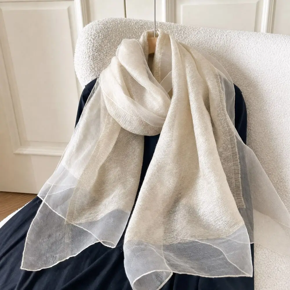Eleganter, einfarbiger Seidenschal, langer, dünner, warmer Schal, doppellagiger Organza-Wickelschal für Damen – Detail 10