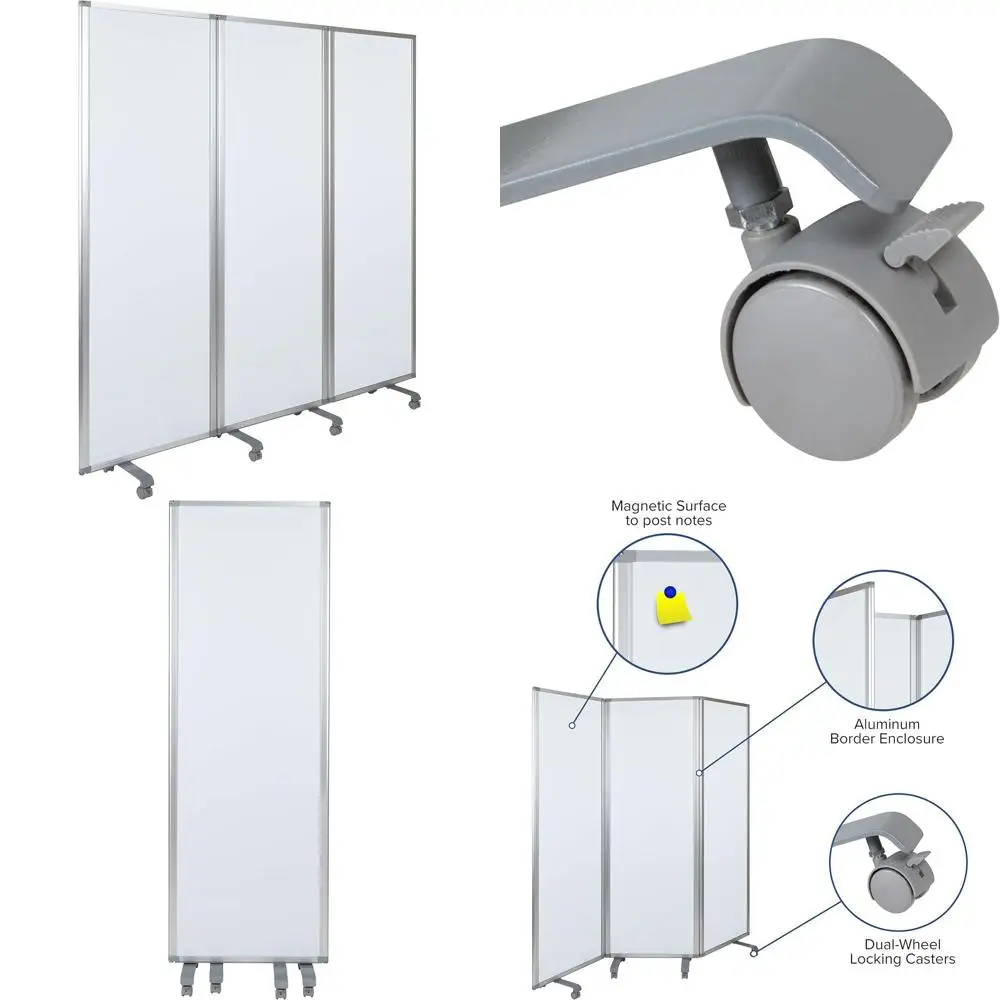 

Трехсекционная мобильная магнитная доска-перегородка, передвижная доска для сухого стирания для классов и офисов, 72H x 24W