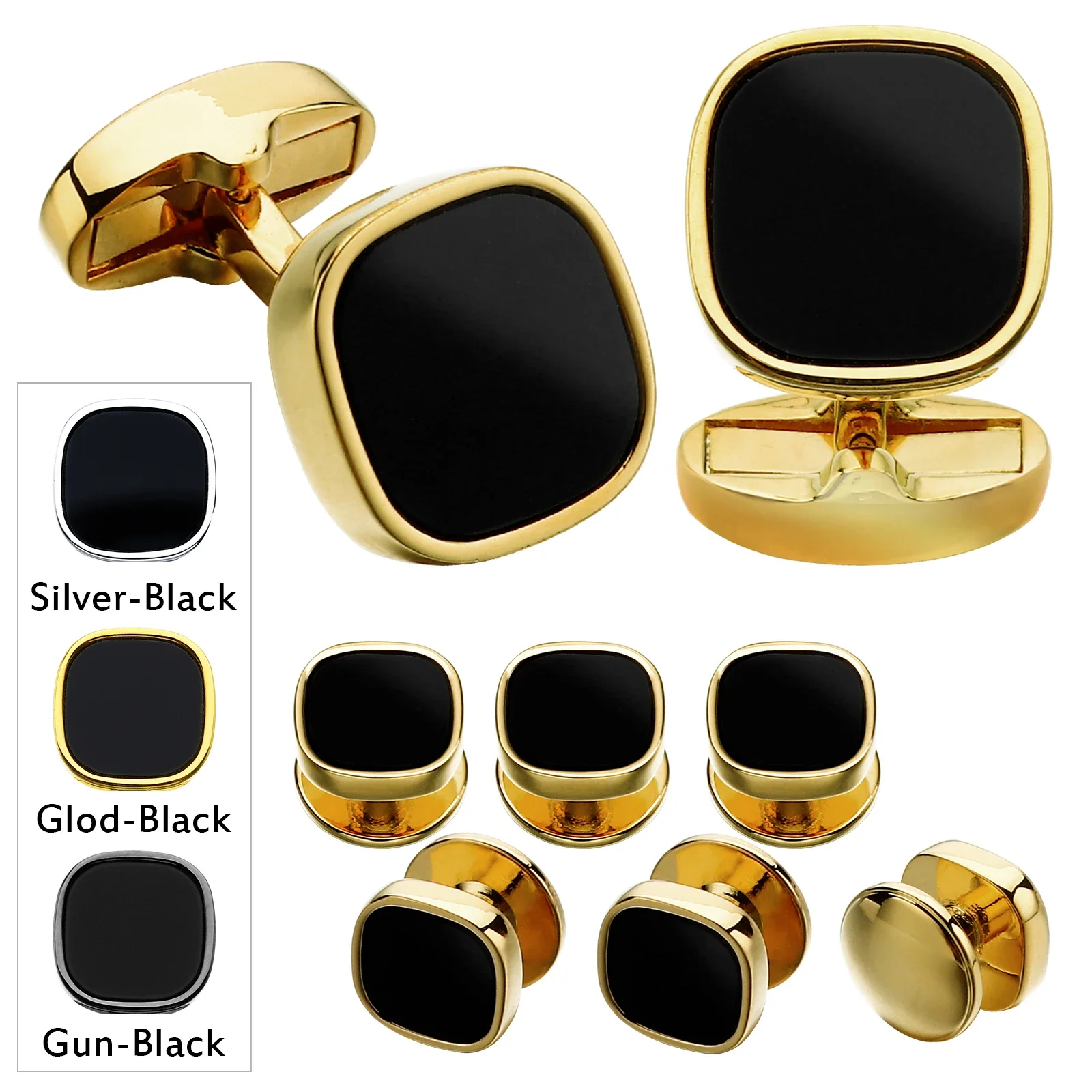 HAWSON Black Stone Cufflinks and Tuxedo Shirt Studs Set for men
