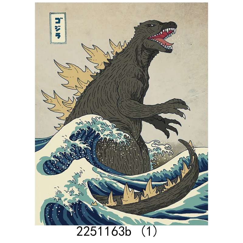 Retro Japanese Ukiyo-e Wave Industrial Style Wall Decor Unframed Hanging Artwork Canvas Painting Picture