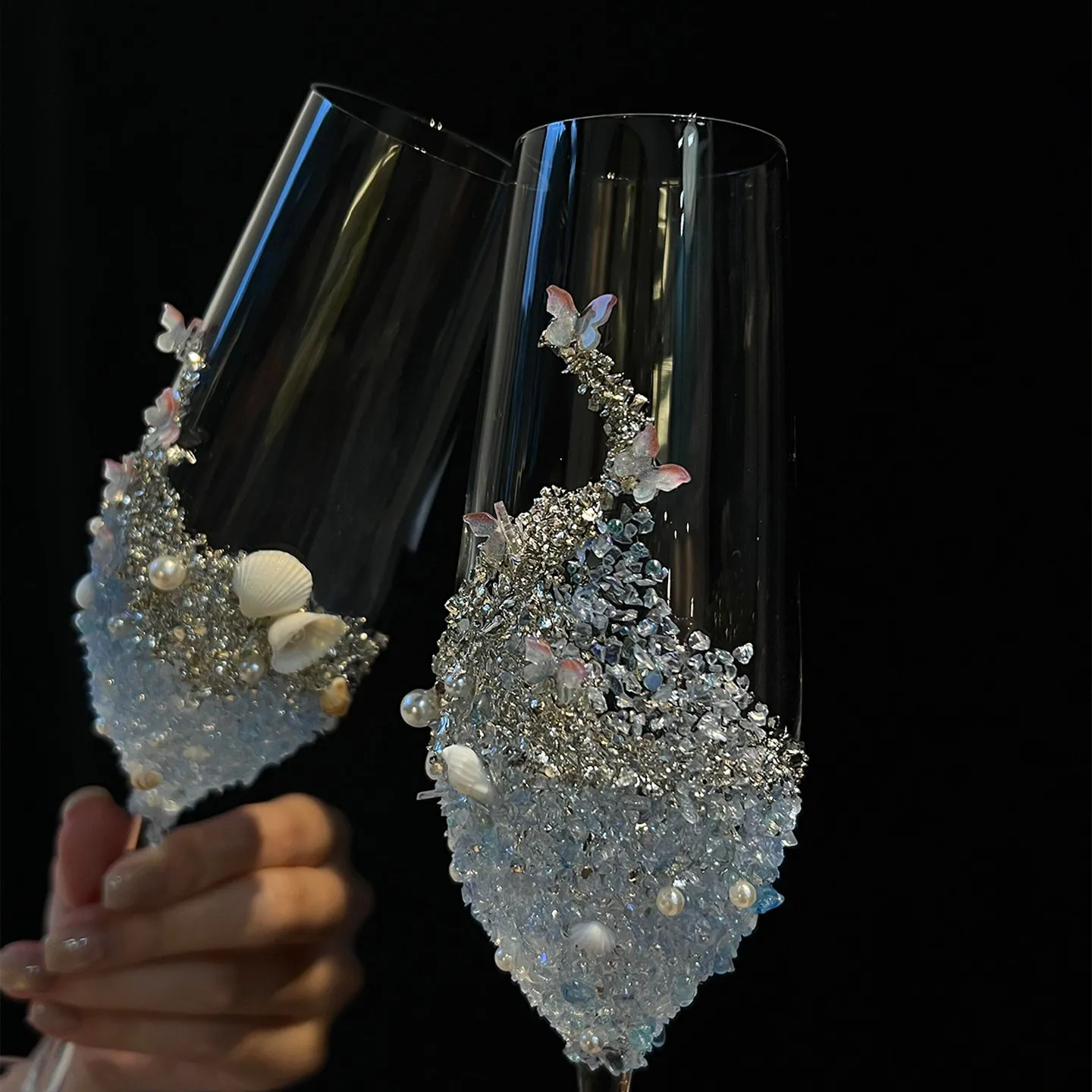 New niche high-end sense simple broken diamond sparkling toast cup goblet DIY material bag wedding engagement gift