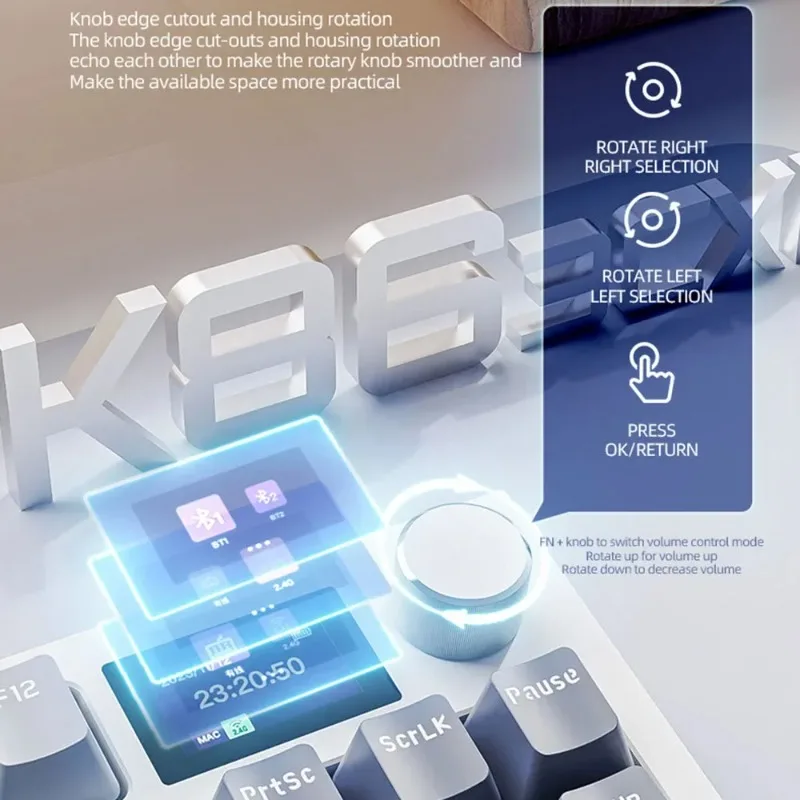 Беспроводная механическая клавиатура Attack Shark K86, RGB TFT-экран, металлическая 3-режимная совместимая с горячей заменой, игровая эргономичная клавиатура Win Macos