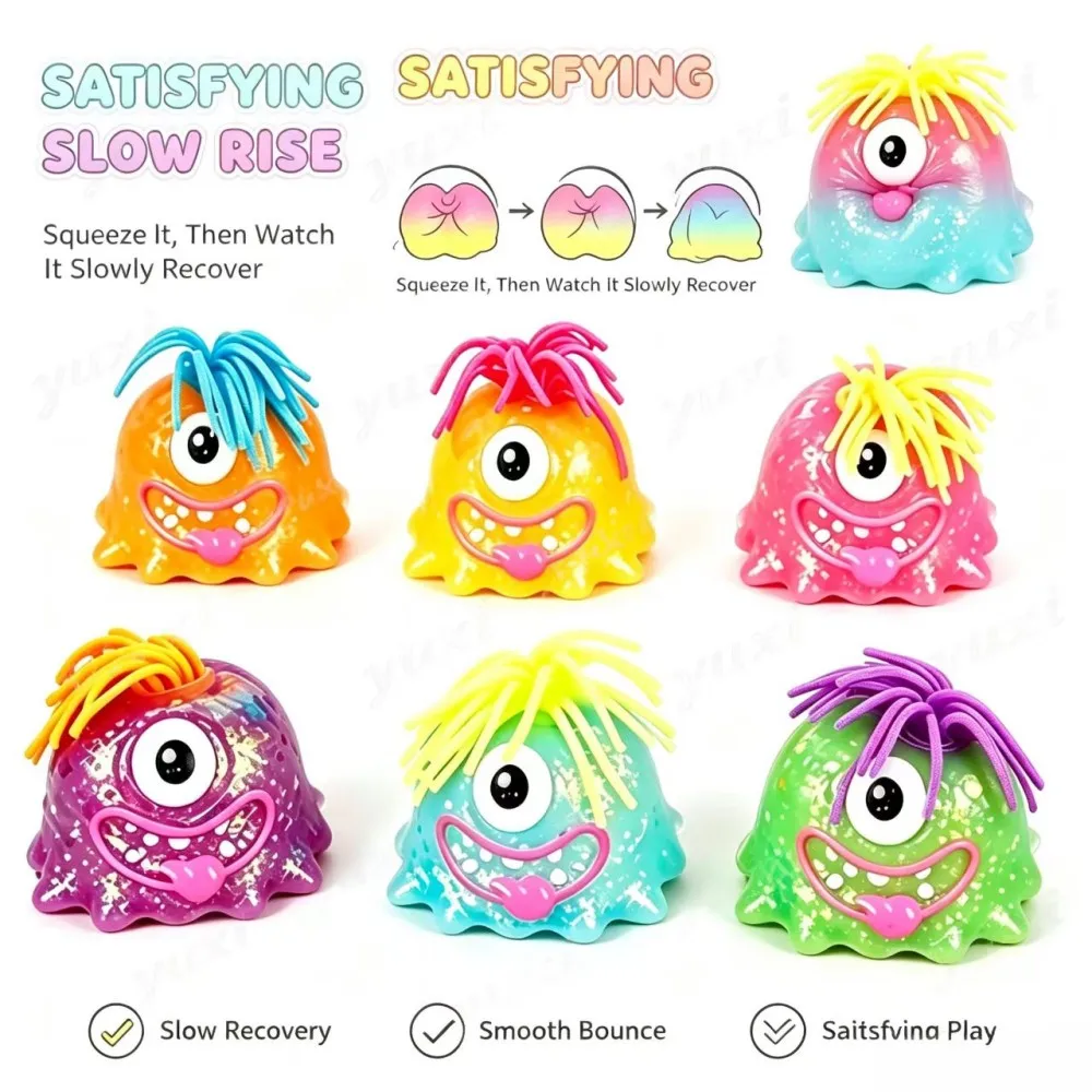 Portable Ugly Hair Monster Squish Toy, Stress Relief Squeeze Toy for Kid Teen Adult Halloween Xmas Party Fillers