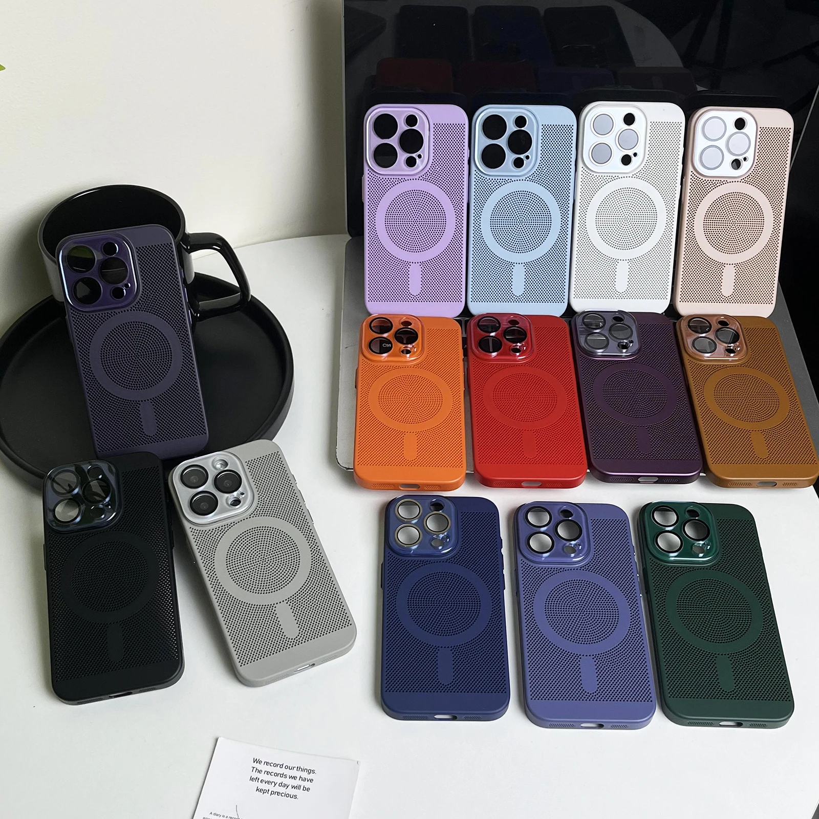 جراب هاتف magafe مغناطيسي لـ iPhone ، شبكة تبريد ، رؤية تبديد الحرارة ، غطاء شحن لاسلكي ، فاخر ، 13 ، 14 ، 15 Pro Max Plus