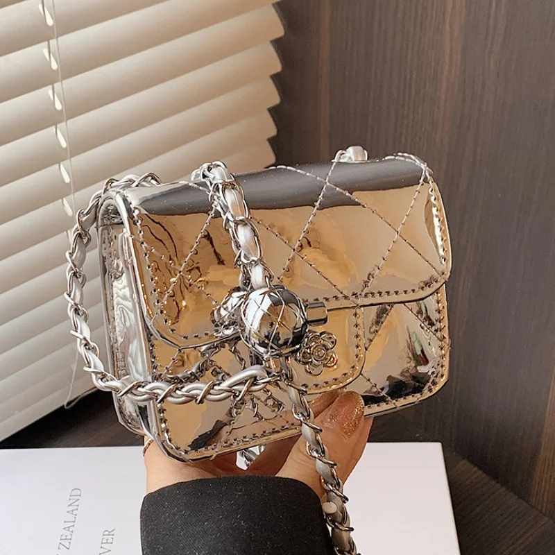 Fahsion Mini Shoulder Bag PU Leather Korean Version Crossbody Bag Solid Color Chain Strap Chain Purse Women Fashion Handbag