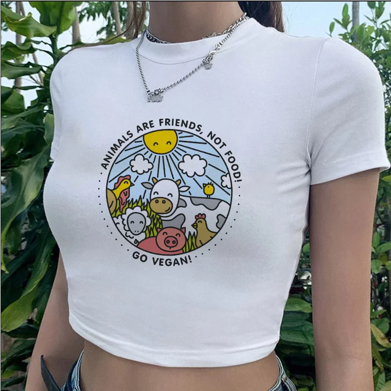 Cow Print t-shirt tshirt female kawaii streetwear vintage white casual crop top clothes white t shirt