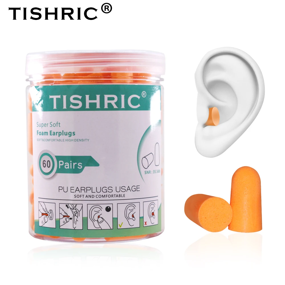 TISHRIC Earplugs Soft Sponge Ear Plugs Noise Reduction Sleeping Earplug  Travel Noise Reduction Rate 35.5db Sound Insulation