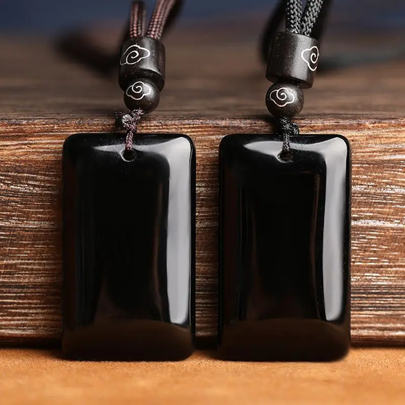 Obsidian Safe Card Pendant Necklace Men's and Women's Square Card Round Card Transshipment Blessing