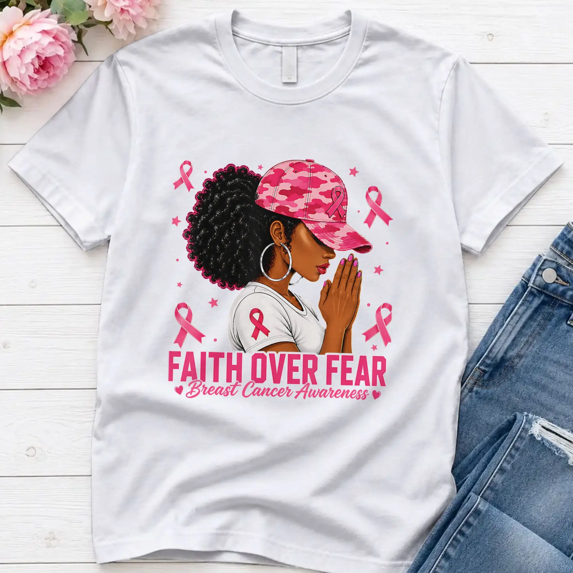Men's in October We Wear Pink Black Woman Breast Cancer T Shirt  100% Cotton Clothing Short Sleeve O Neck Tees Plus Size T-Shirt