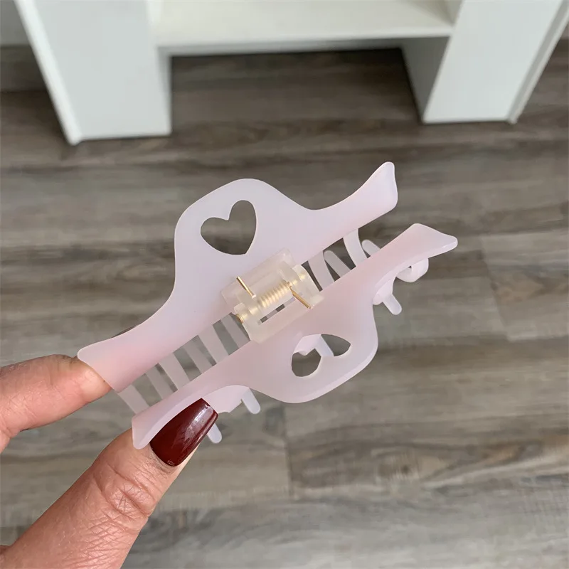 Large Matte Acrylic Hair Claw Clip for Women Girls Minimalist Hollow Heart Acetate Hair Clamps Thick Hair Strong Grip Shark Clip