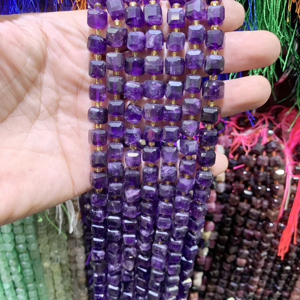 

Natural 6-8mm Faceted Square amethyst agate Aquamarine Loose Spacer Beads for Jewelry DIY Earrings Necklace Bracelet Making