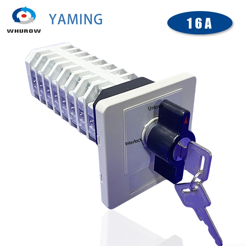 Управление разблокировкой, поворотный кулачковый переключатель, 8-полюсный серебряный контакт, селектор 16 А YM-LW12-16-XJDZ9.03-8B4S-005 Управление разблокировкой, поворотный кулачковый переключатель, 8-полюсный серебряный контакт, селектор 16 А YM-LW12-16-XJDZ9.03-8B4S-005