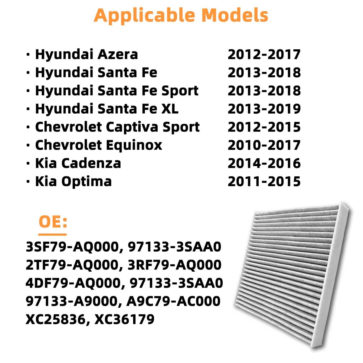 Auto-Innenraumluftfilter Aktivkohle CF11819 Passend für Hyundai Azera Santa Fe Sonata Chevrolet Captiva Kia Cadenza, 3SF79-AQ000 – Detail 5