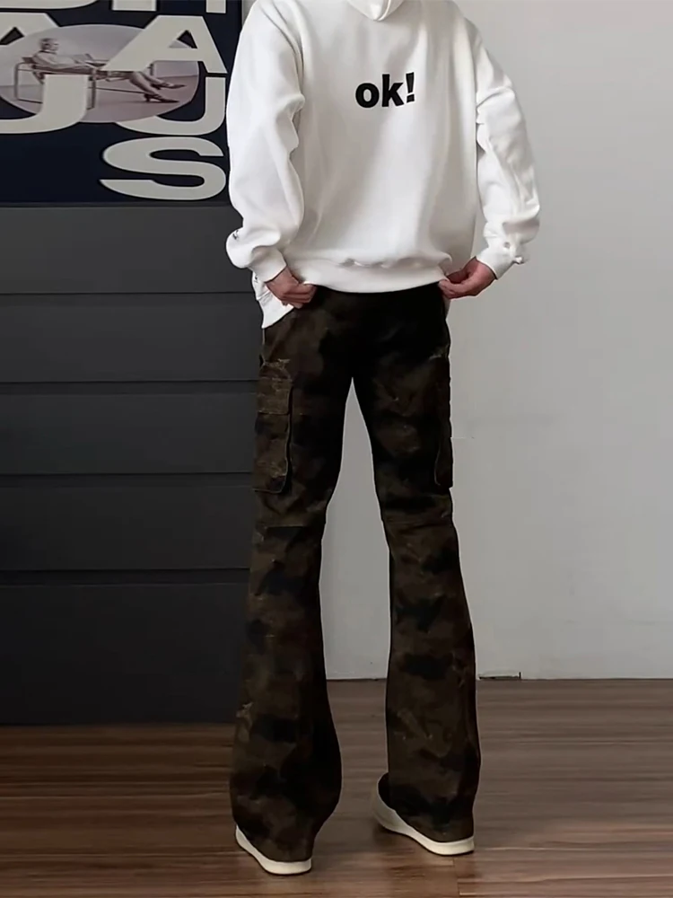 

American Retro Camouflage Pants Men's High Street Vibe Trousers Trendy Brand Slim Straight Leg Micro Flare Logging Pants