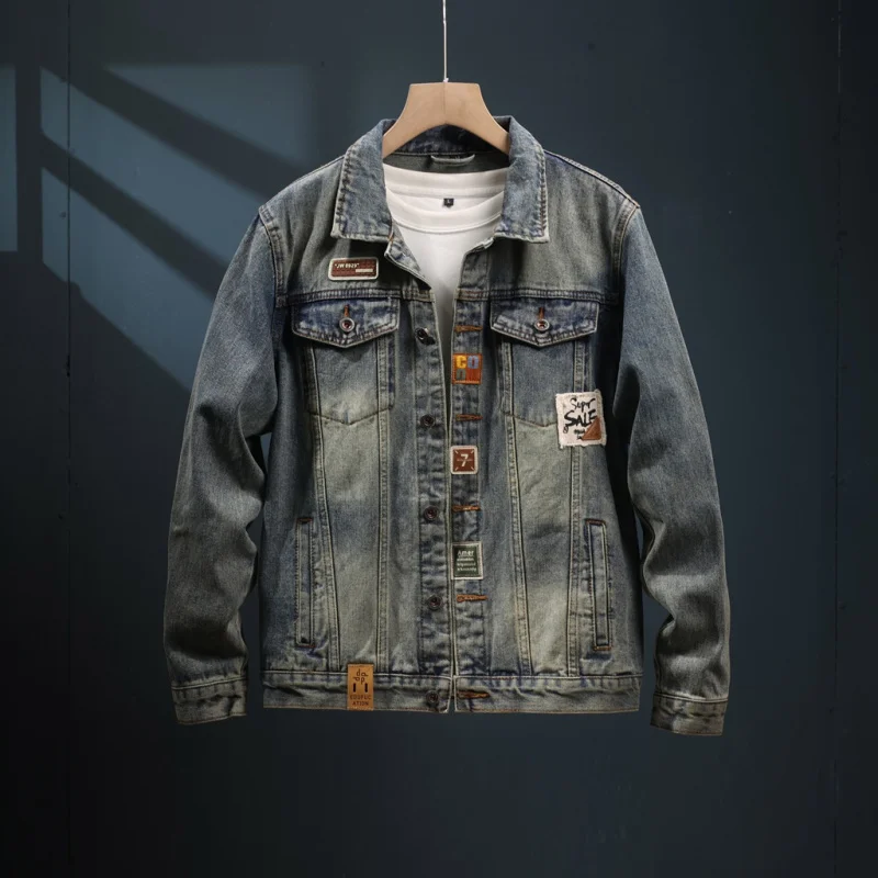 Retro Nostalgic Denim Coat Men's Washed All-Matching Loose Cargo Men's Clothing 2024 New Fashion Haulage Motor Jacket