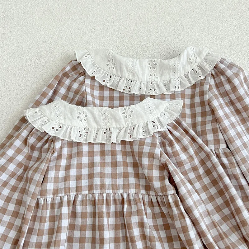 Spring Autumn Kids Baby Girls Long Sleeve Sweet Doll Collar Plaid Princess Dress Kids Baby Girls Dress Children Clothes Dress